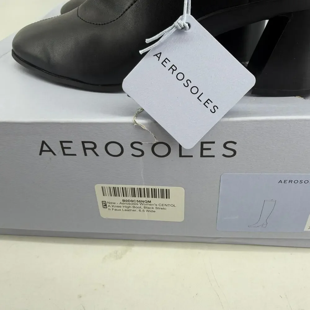 Aerosoles Centola Boots Womens Size 6.5W Black Knee High Stretch Zip Riding
